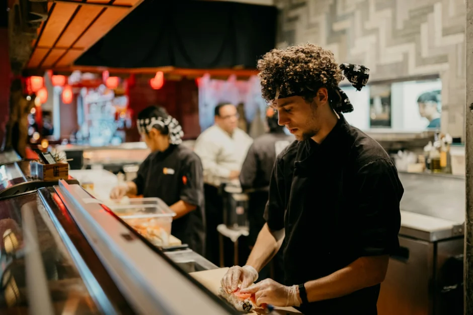 A kitchen team at work